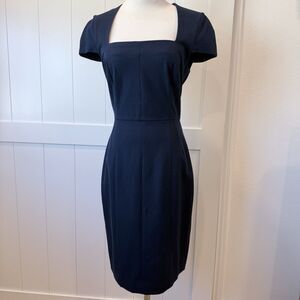 Square Neck Sheath Dress 6 Navy Blue Carolyn Bessette Kennedy Style Power Couple